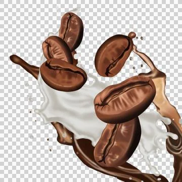 Dynamic splash of coffee with beans. Illustrazione stock