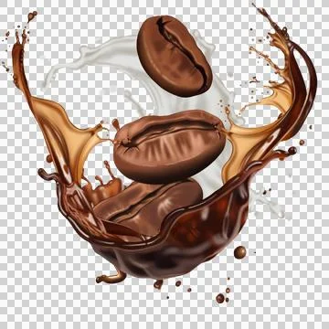 Dynamic splash of coffee with beans. Stock Illustration