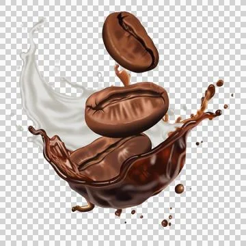 Dynamic splash of coffee with beans. Stock Illustration