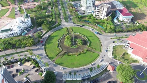Dynamic State City Roundabout, An Aerial Perspective of Urban Flow and.. Stock Footage 319508397