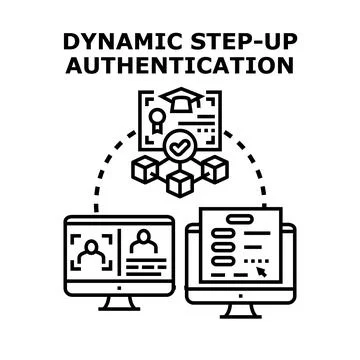 Dynamic step up authentication concept protecting digital identity Stock Illustration