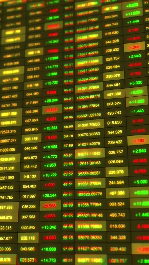Dynamic Stock Market Data Display with Color-Coded Values Representing Gains Vídeos de archivo 338326349