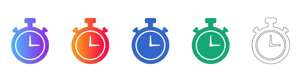 Dynamic Stopwatch Icon Set: Measuring Time, Speed, and Efficiency Stock Illustration