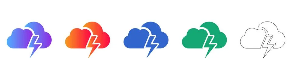 Dynamic Storm Cloud and Lightning Bolt Weather Icons Stock Illustration
