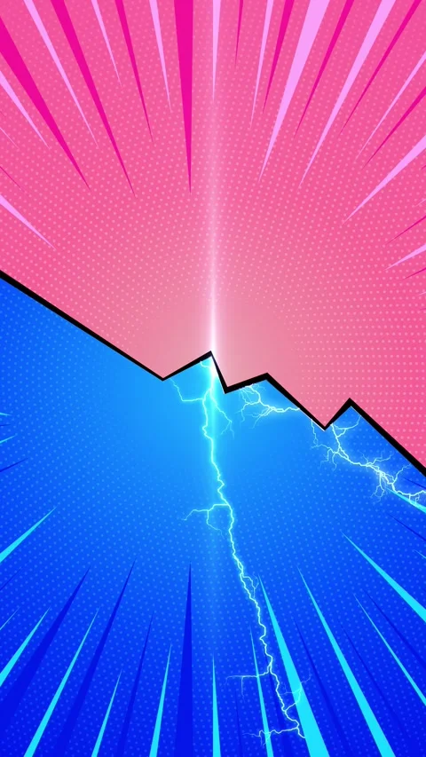 Dynamic superhero clash electric lightning, comic rays, halftone , split screen Stock Footage 340471523