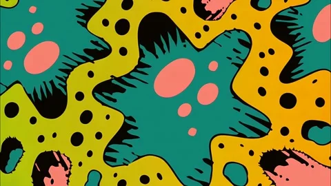 Dynamic surreal cartoon abstract pattern seamless retro background Stock Footage 315246097