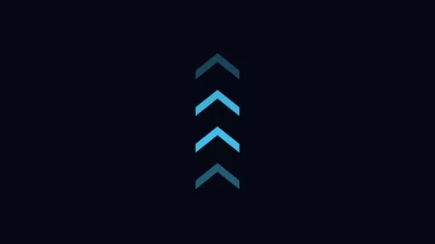 Dynamic swipe up. Four blue chevron arrows pointing upwards on dark background Stock Footage 342202234