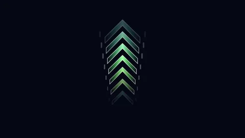 Dynamic swipe up motion graphic with neon chevron arrows on black background Video stock 345662979