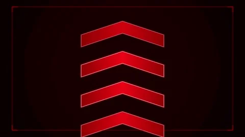 Dynamic swipe up. Red glowing swipe up chevron arrows on dark background Stock Footage 342203022