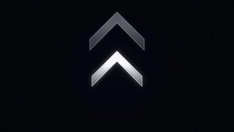 Dynamic swipe up. Silver metallic double chevron arrows pointing up on black Stock Footage 342203023