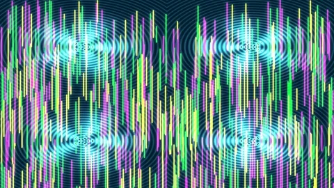 Dynamic Synthwave Audio Spectrum Visualizer with Vibrant Neon Glowing Bars Stock Footage 336162162