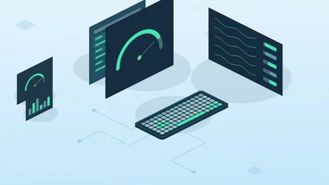 Dynamic System Monitoring Interface with Animated Graphs and Statistics Stock Footage 339752500