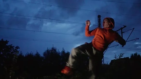 Dynamic Taekwondo Moves Performed Under the Sparkling Night Sky. Talented Stock Footage 317408625