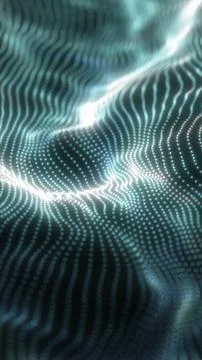 Dynamic teal waves made of glowing dots forming a fluid digital surface Stock Illustration
