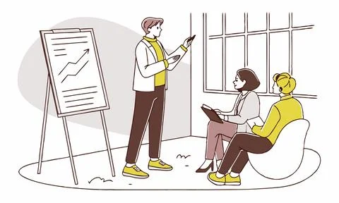 Dynamic Team Meeting with Data Presentation Stock Illustration