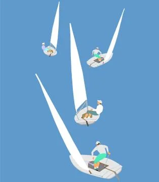 Dynamic team struggle sailing by ship in regatta competition. Stock Illustration