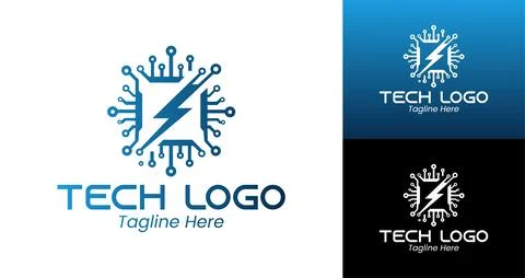 Dynamic Tech Logo with Lightning and Circuit Connections in Blue 스톡 일러스트