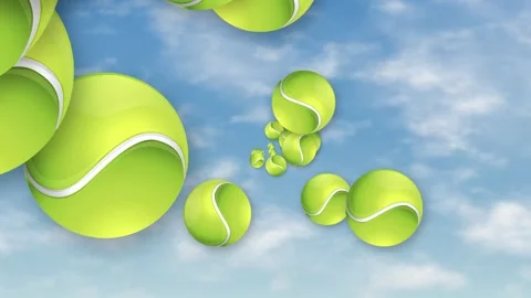 Dynamic Tennis Balls Flying Through Blue Sky with Clouds Stock Footage 345804193