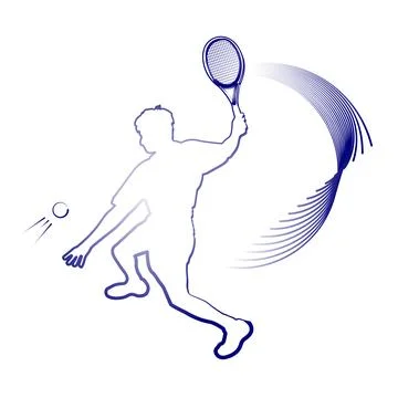 Dynamic Tennis Player Performing a Powerful Serve in Silhouette Style Stock Illustration