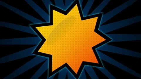 Dynamic text bubble. Comic book starburst bubble on blue radial background Stock Footage 342203227