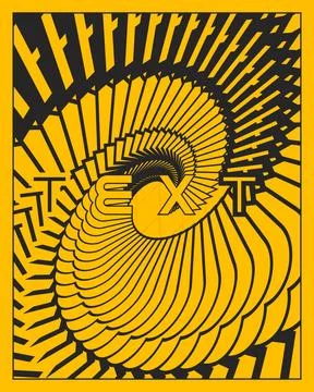 Dynamic Text Typography Poster Yellow Black Wall Art Modern Design Stock Illustration