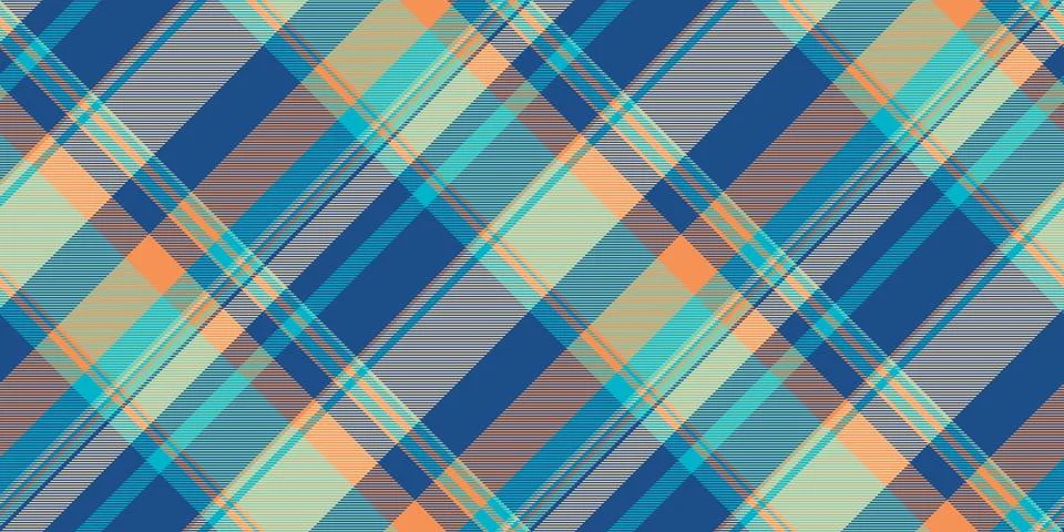 A dynamic, textured tartan pattern. Blue, teal, orange, and beige hues create Stock Illustration