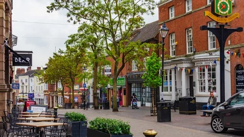 Dynamic time lapse of the High Street in old English town Stone, Staffordshire Stock Footage 115271130