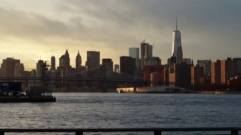 Dynamic Time-lapse of the Manhattan Skyline and World Trade Center at Sunset Stock Footage 71131158