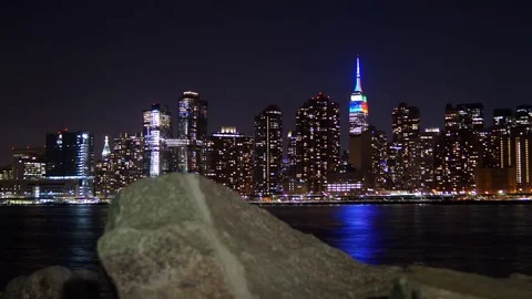 Dynamic Time-lapse of the Midtown Manhattan Skyline at Night Stock Footage 71130413