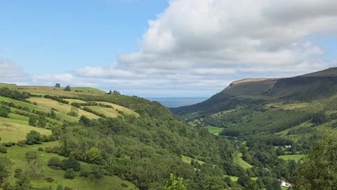 Dynamic time lapse: verdant hills, swaying grasses, and expansive Glenariff view Vídeos de archivo 314908181