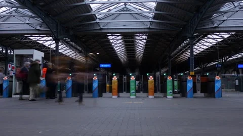 Dynamic Timelapse of Bustling Heuston Train Station in Dublin, Ireland Stock Footage 328221877