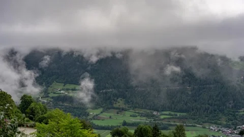 Dynamic Timelapse of Clouds Rolling Over Ladis Valley in Austrian Alps Stock Footage 344287855