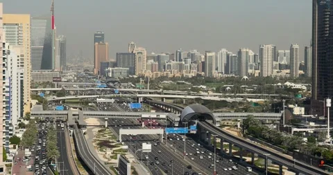 Dynamic Timelapse of Dubai Metro and Highway Stock Footage 300152413