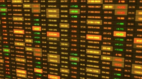 Dynamic Trading Data Display: Colorful Numeric Values and Trends in a Financial Video stock 341526770