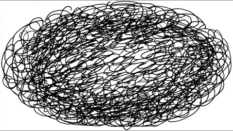 Dynamic transformation of chaotic black scribbles to structured forms Stock Footage 314459346