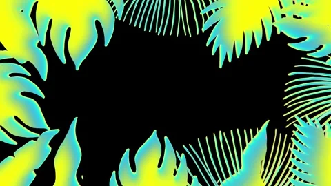 Dynamic tropical plants in neon colors on a black background. Effect of trendy Stock Footage 334672783