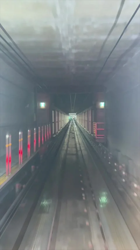 Dynamic Tunnel POV Train Ride Through Modern Underground Rail Tracks Stock Footage 320401217