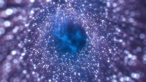 Dynamic tunnel of shimmering dots in blue and violet tones Stock Illustration