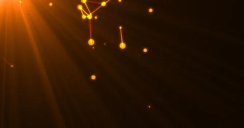 A dynamic turning motion of glowing orange plexus links on a dark background Stock Footage 345839527