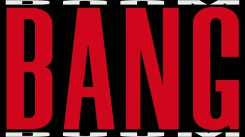 Dynamic typography featuring bold block lettering spelling out bang and boom Video stock 342747129