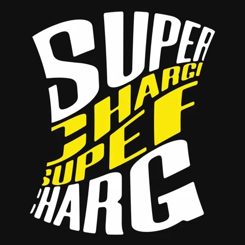 Dynamic typography super charge text motion design graphic with bold white Vídeo Stock 342746982