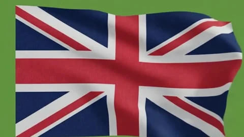 Dynamic Union Jack flag waving against a green screen backdrop for easy editing Stock Footage 320148409