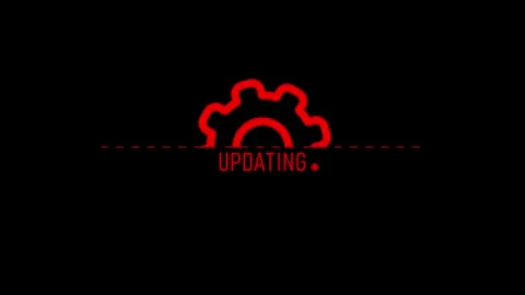 Dynamic update progress with animated gear icon and text on dark background Stock Footage 346490775