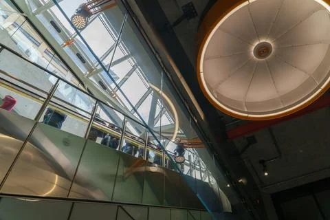 Dynamic upward architectural view inside Parkville Station on Metro Tunnel .. Stock Photos
