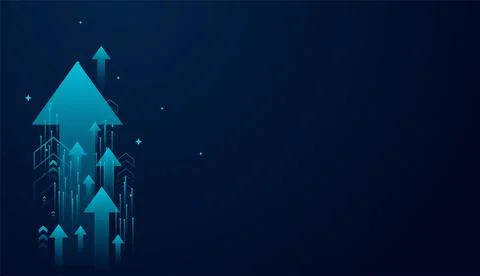 The dynamic upward arrows in collection on a dark background, representing .. Stock Illustration