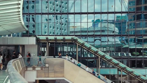 A dynamic urban environment inside a high-rise building in Hong Kong, featuring Stock Footage 338311464
