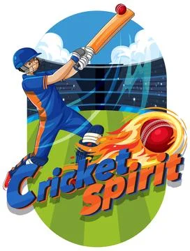 Dynamic Vector Illustration of a Batsman Hitting a Flaming Cricket Ball Stock Illustration