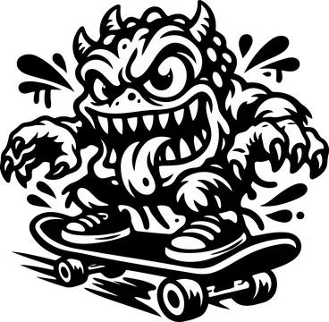 Dynamic Vector Illustration of a Crazy Cartoon Monster Skateboarding Action Stockillustratie