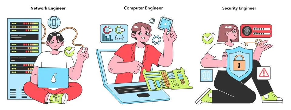 Dynamic vector illustration depicting IT professionals Stockillustratie