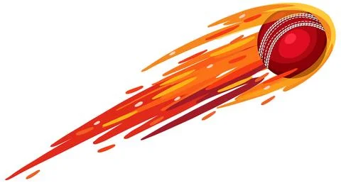 Dynamic Vector Illustration of a Red Cricket Ball with Fire Trail Stock Illustration
